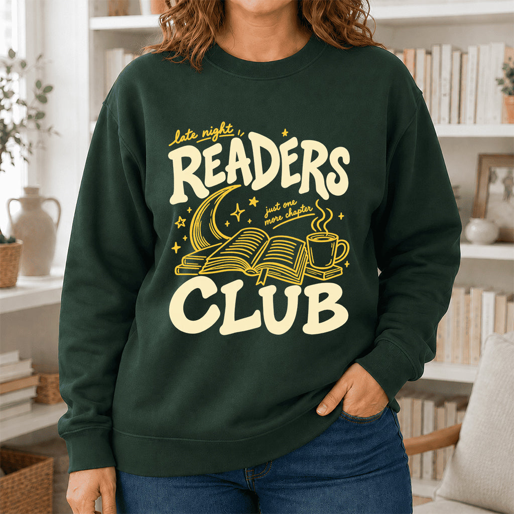 Late Night Readers Club Crewneck Sweatshirt | Reader Gift Forest Green