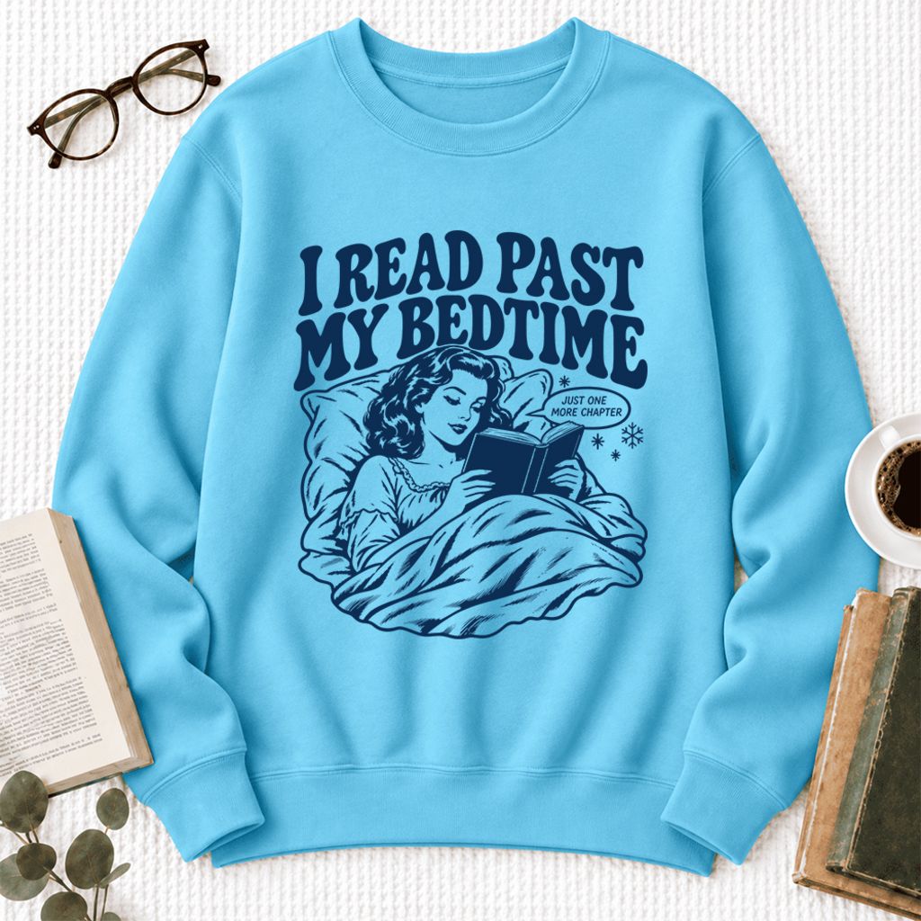 I Read Past My Bed Time Softstyle Sweatshirt | Cozy Reader Gift Sky