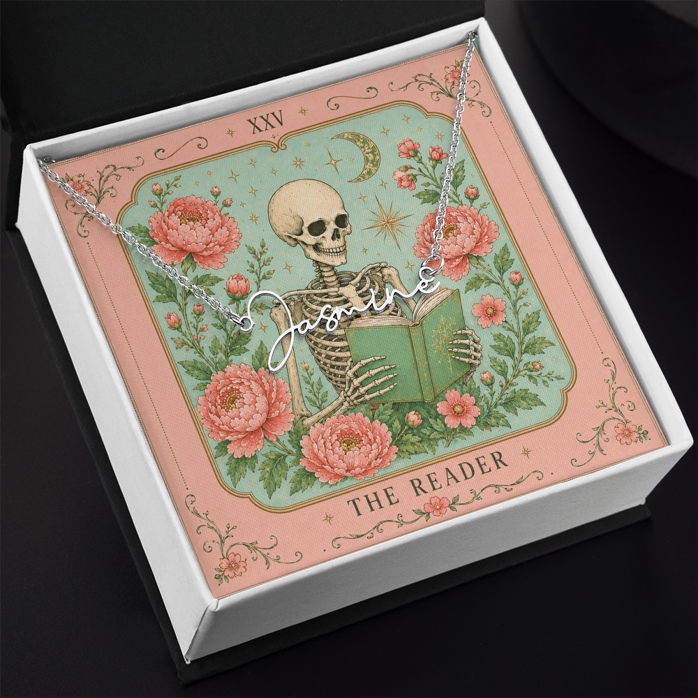 The Reader Tarot Decorative Card And Custom Name Polished Stainless Steel Necklace With Box Book Lover Gift Font 2