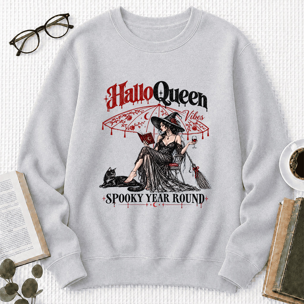 Halloqueen Spooky Year Round Printed Sweatshirt | Spooky Book Lover Gift Sport Grey