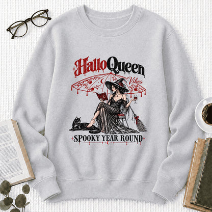Halloqueen Spooky Year Round Printed Sweatshirt | Spooky Book Lover Gift Sport Grey