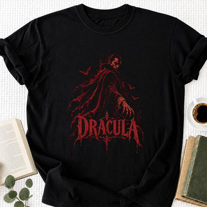 Dracula Printed T-Shirt | Halloween Horror Book Lover Gift Black