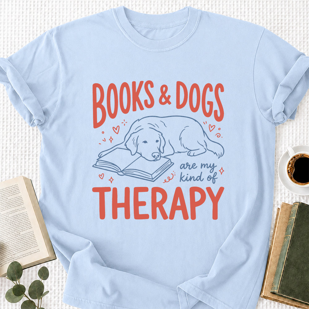 Give Me Books & Dogs Cotton T-Shirt | Dogs Lover & Reader Gift Light Blue