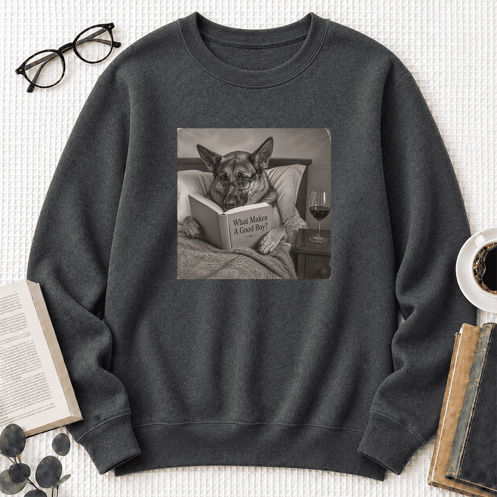 What Makes A Good Boy Crewneck Sweatshirt | Dog Lover Reader Gift Dark Heather