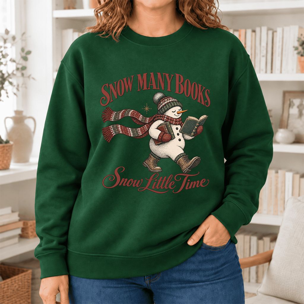 Snow Many Books Snow Little Time Softstyle Sweatshirt | Christmas Reader Gift Forest Green