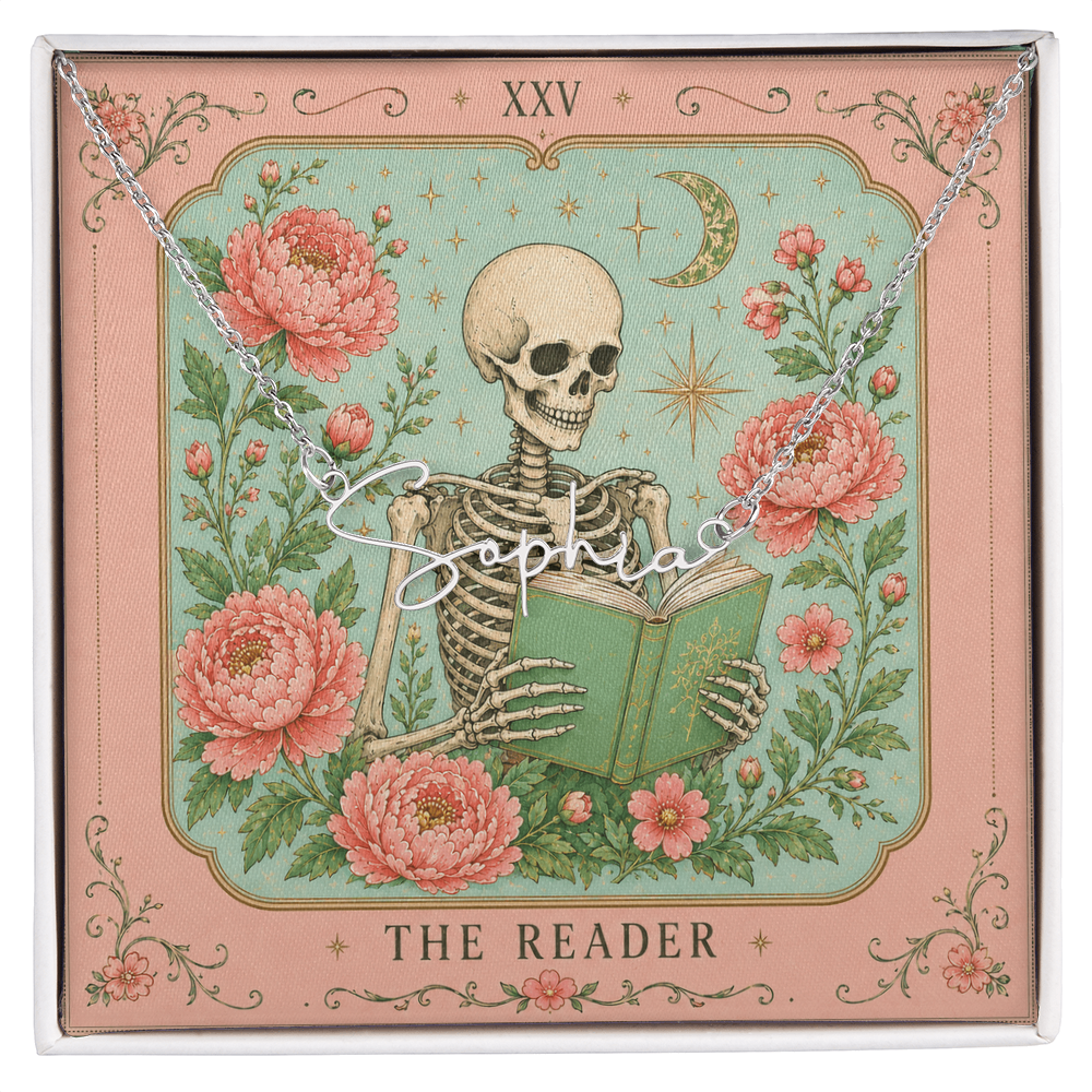 The Reader Tarot Decorative Card And Custom Name Polished Stainless Steel Necklace With Box Book Lover Gift Font 2