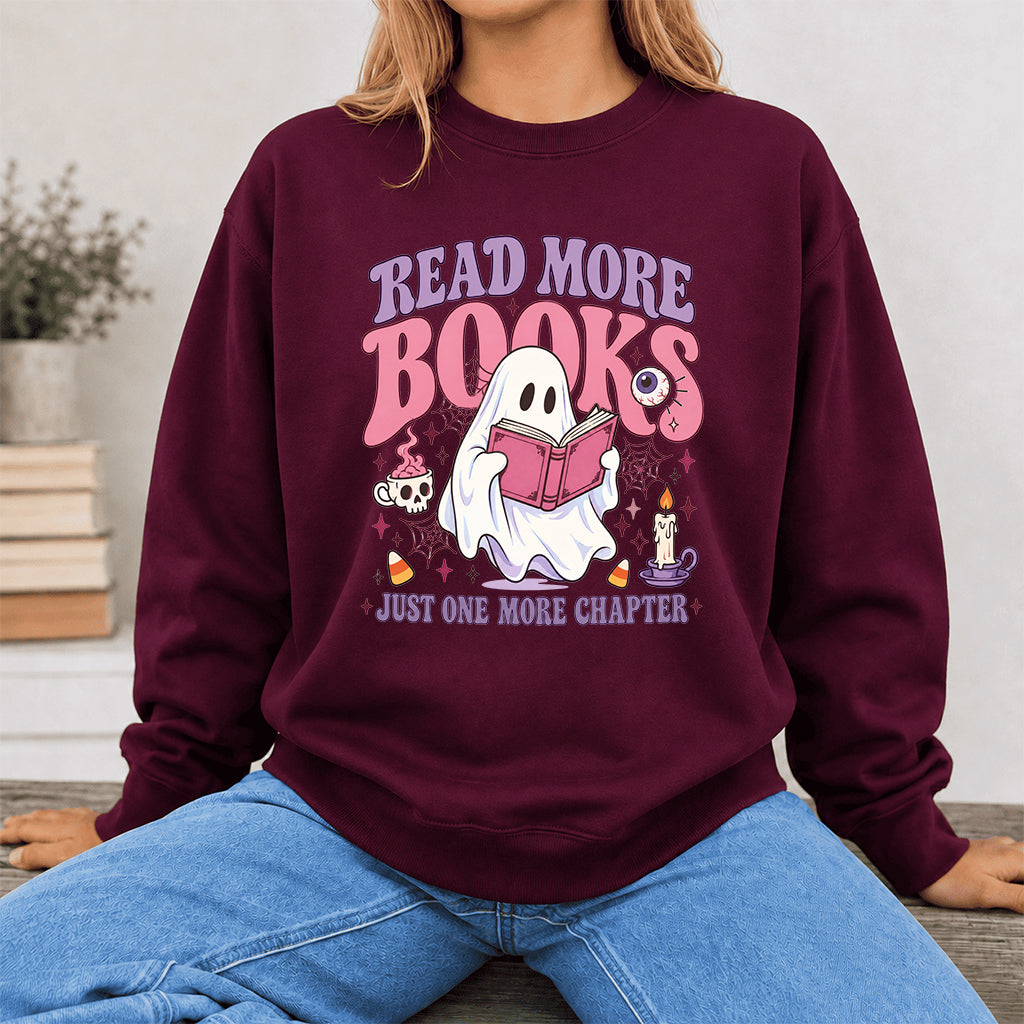 Read More Books Printed Sweatshirt | Halloween Book Lover Gift Maroon