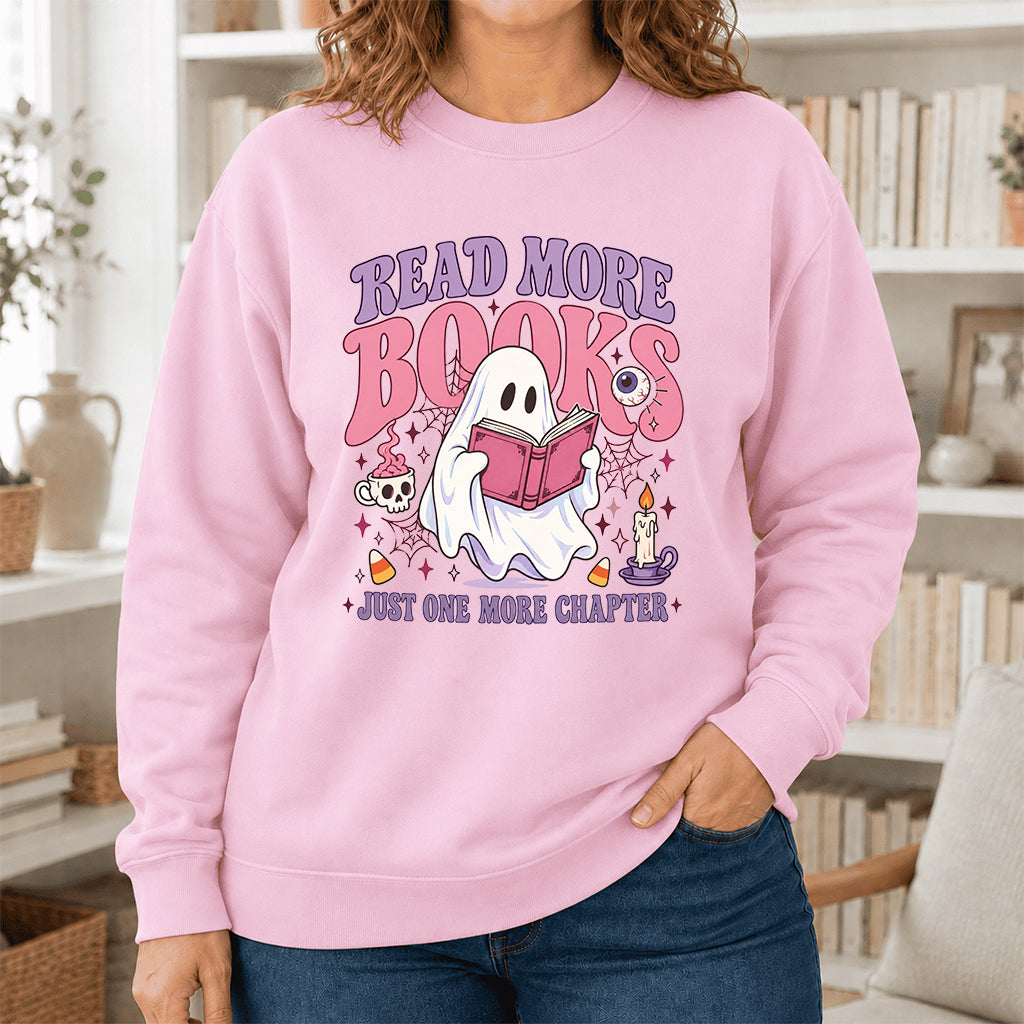 Read More Books Printed Sweatshirt | Halloween Book Lover Gift Light Pink