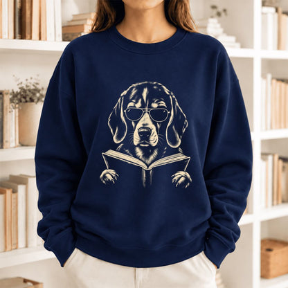 Beagle Reading Book Softstyle Sweatshirt | Dog Mom Reader Gift Navy