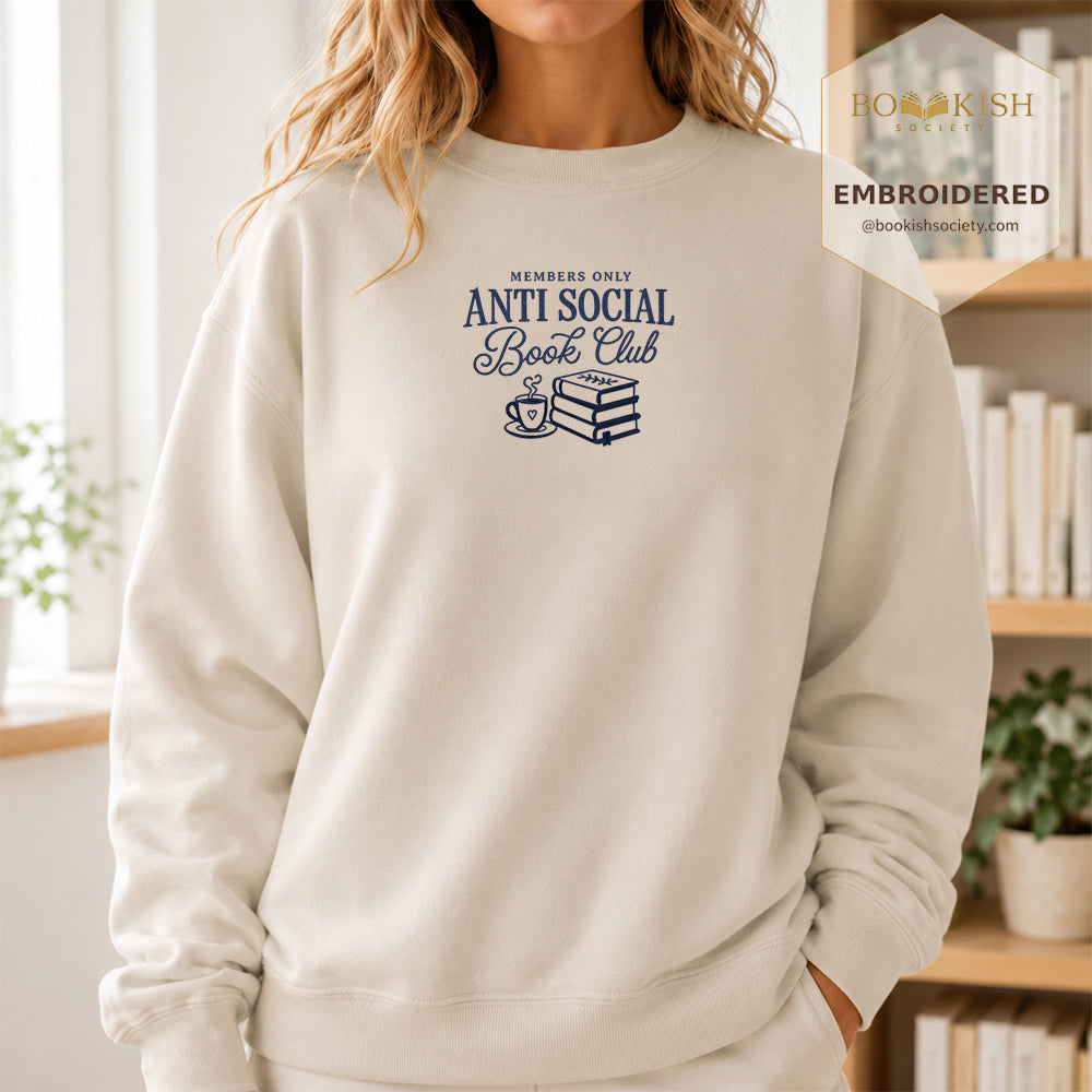 Anti-Social Book Club Embroidered Sweatshirt | Reader Gift Sand