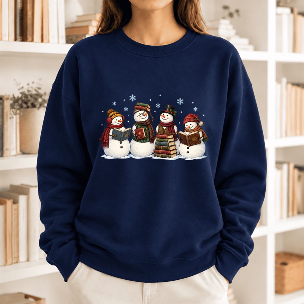 Bookish Snowman Club Softstyle Sweatshirt | Christmas Book Lover Gift Navy