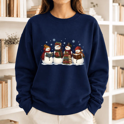 Bookish Snowman Club Softstyle Sweatshirt | Christmas Book Lover Gift Navy
