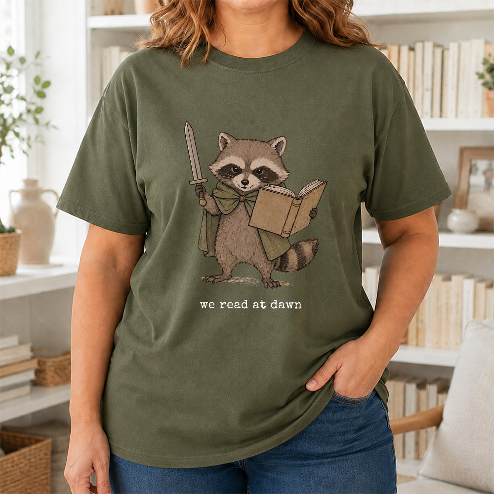 Funny Raccoon Reading Softstyle T-Shirt | Book Lover Gift Military Green