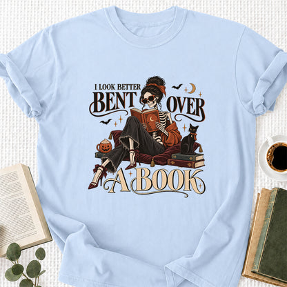I Look Better Bent Over A Book Printed T-Shirt | Halloween Book Lover Gift Light Blue