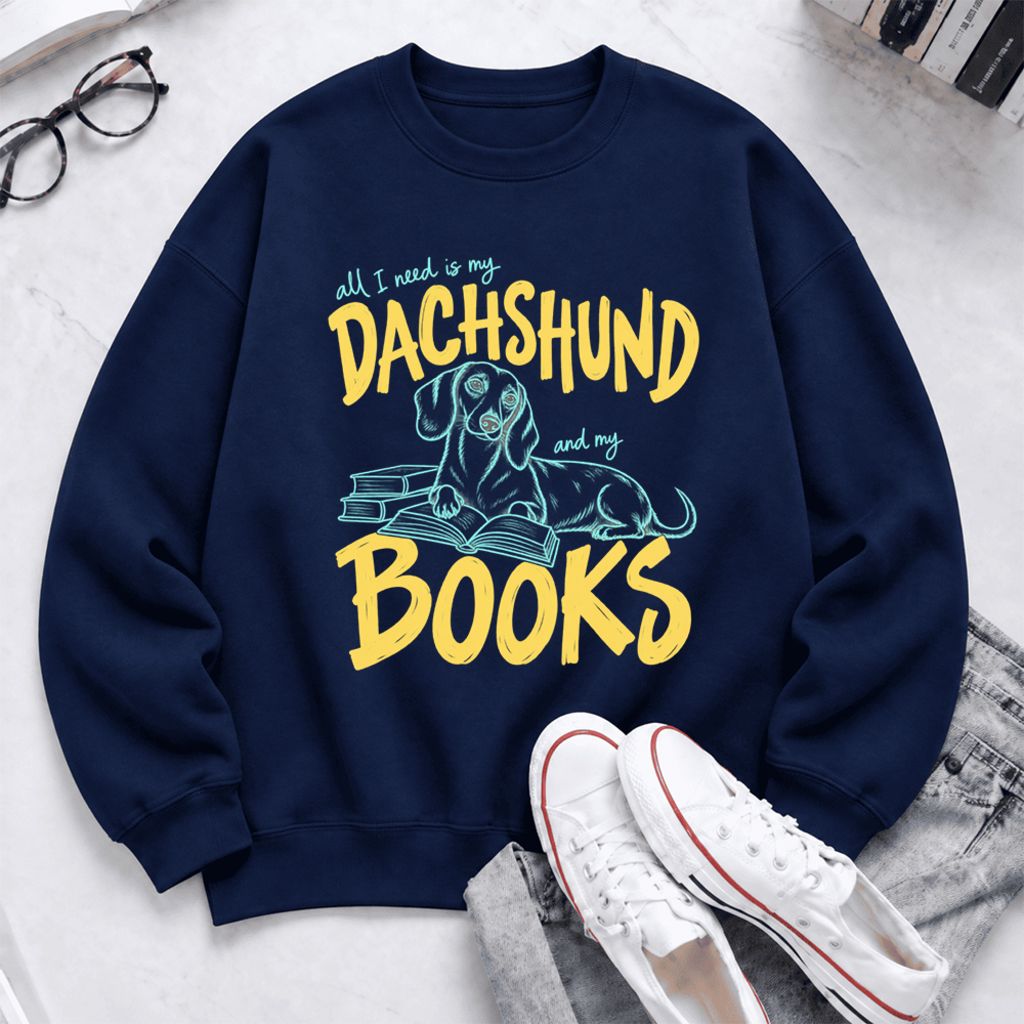 All I Need Is My Dachshund And My Books Softstyle Sweatshirt | Gift Navy