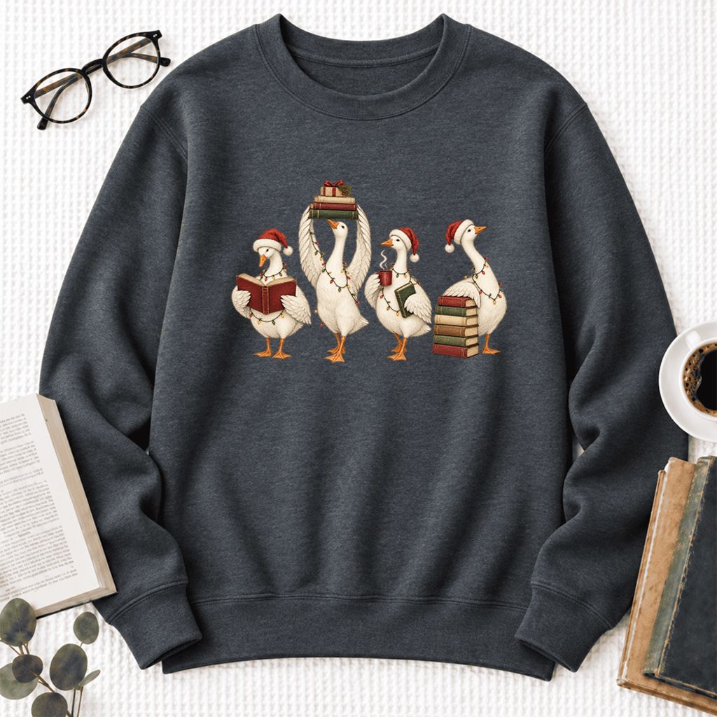 Christmas Reading Ducks Softstyle Sweatshirt | Christmas Book Lover Gift Dark Heather