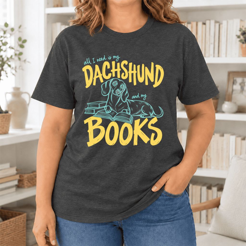 All I Need Is My Dachshund And My Books Ultra-Soft Cotton T-Shirt | Gift Dark Grey Heather