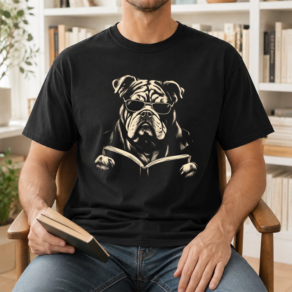 Bulldog Reading Book Softstyle T-Shirt | Book Lover Gift Black