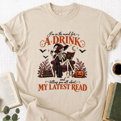 Telling You All About My Lastest Read Printed T-Shirt | Halloween Reader Gift Sand