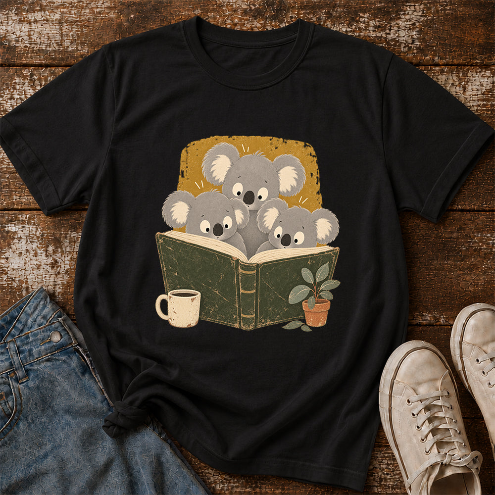 Minimal Japanese Koalas Reading Softstyle T-Shirt | Book Lover Gift Black