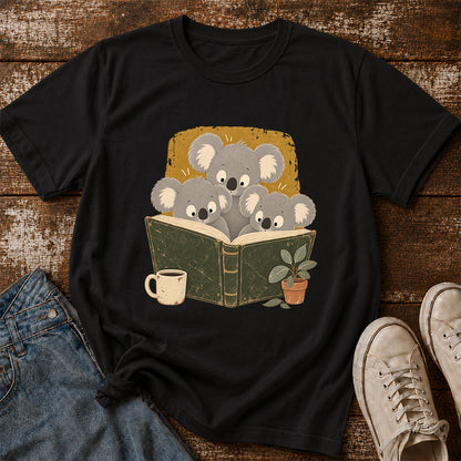 Minimal Japanese Koalas Reading Softstyle T-Shirt | Book Lover Gift Black