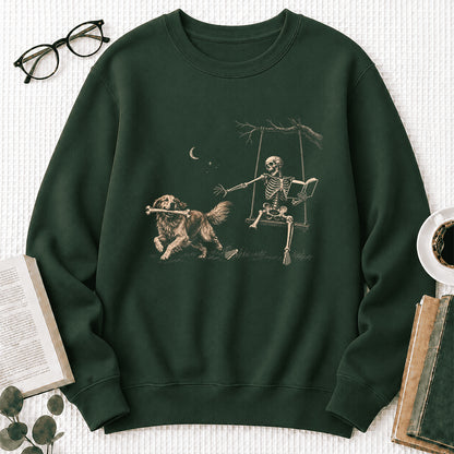 Funny Reading Book With Golden Retriever Printed Sweatshirt | Halloween Dog Lover & Reader Gift Forest Green
