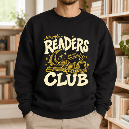 Late Night Readers Club Crewneck Sweatshirt | Reader Gift Black