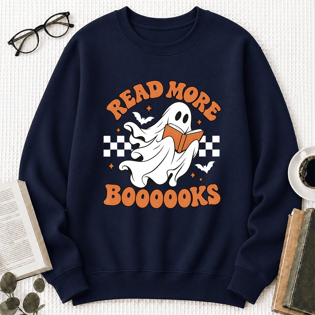 Read More Books Ghost Printed Sweatshirt | Halloween Book Lover Gift Navy