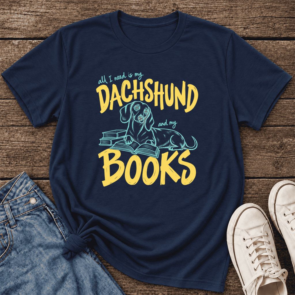 All I Need Is My Dachshund And My Books Ultra-Soft Cotton T-Shirt | Gift Navy