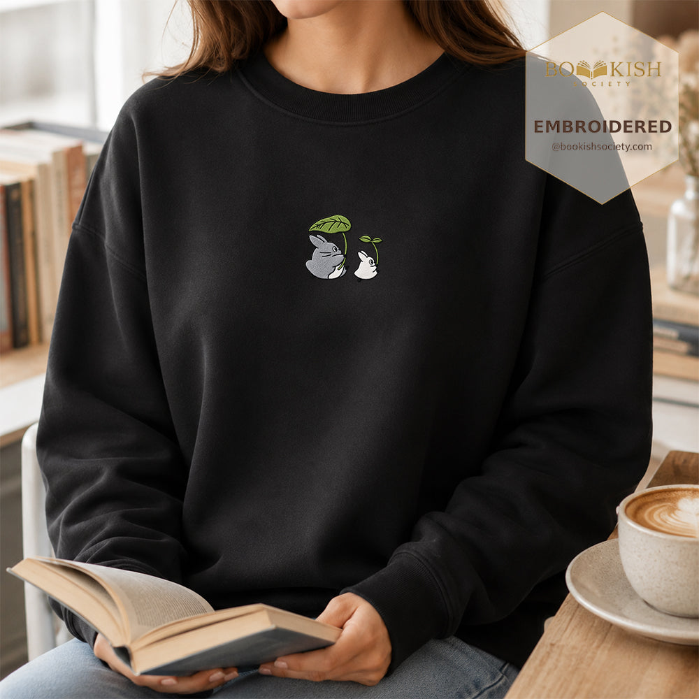 Forest Spirits and Flowers Embroidered Sweatshirt | Reader Gift Black