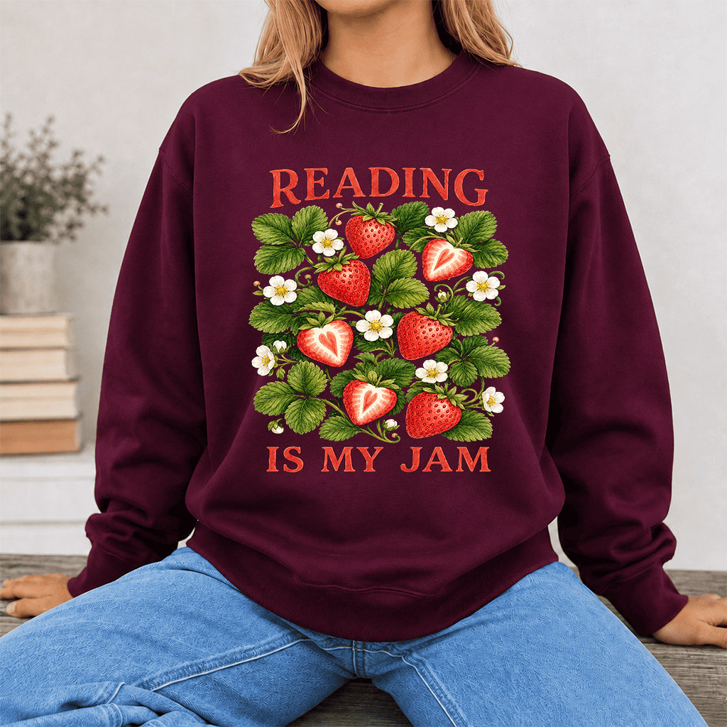 Reading Is My Jam Crewneck Sweatshirt | Reader Gift Maroon