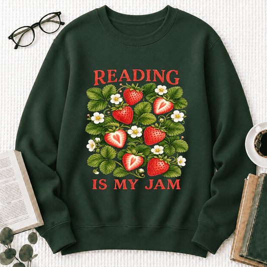 Reading Is My Jam Crewneck Sweatshirt | Reader Gift Forest Green
