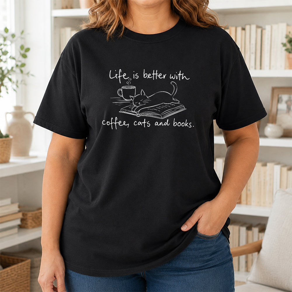 Funny Cats and Books Design Softstyle T-Shirt | Book Lover Gift Black