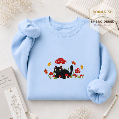 Mushroom Cat Embroidered Sweatshirt | Reader Gift Light Blue