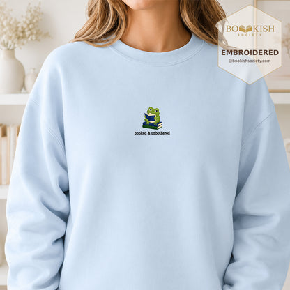 Booked and Unbothered Embroidered Sweatshirt | Reader Gift Light Blue