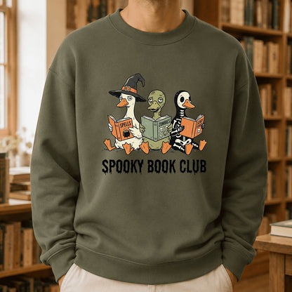 Spooky Book Club Printed Sweatshirt | Halloween Book Lover Gift Military Green
