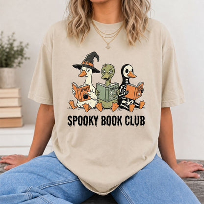 Spooky Book Club Printed T-Shirt | Halloween Book Lover Gift Sand