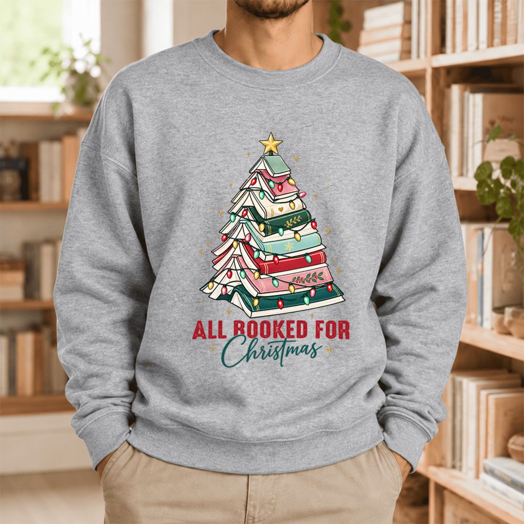 All Booked For Christmas Softstyle Sweatshirt | Christmas Book Lover Gift Sport Grey