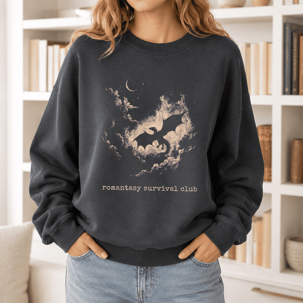 Dark Fantasy Dragon Clouds Crewneck Sweatshirt | Reader Gift Dark Heather