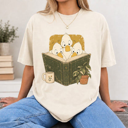 Minimal Japanese Ducks Reading Softstyle T-Shirt | Book Lover Gift Natural
