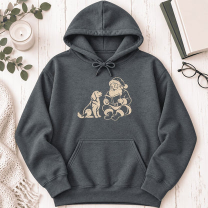 Funny Dog With Santa Christmas Softstyle Hoodie | Christmas Gift For Dog & Book Lover Dark Heather