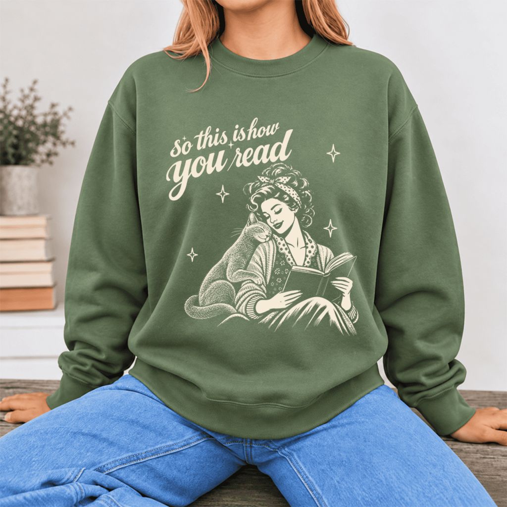 How You Read Russian Blue Softstyle Sweatshirt | Cat Lover Reader Gift Military Green