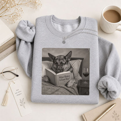 What Makes A Good Boy Crewneck Sweatshirt | Dog Lover Reader Gift Sport Grey