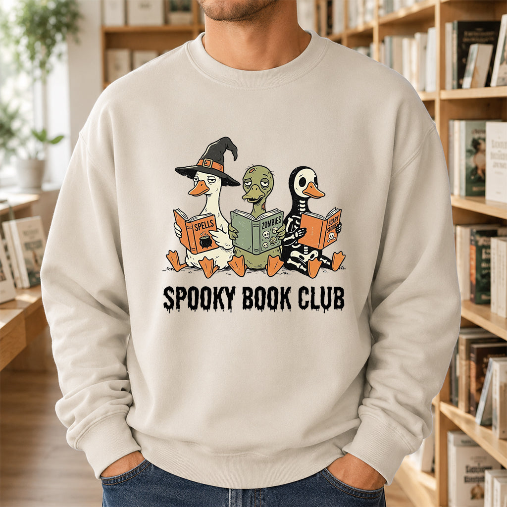 Spooky Book Club Printed Sweatshirt | Halloween Book Lover Gift Sand