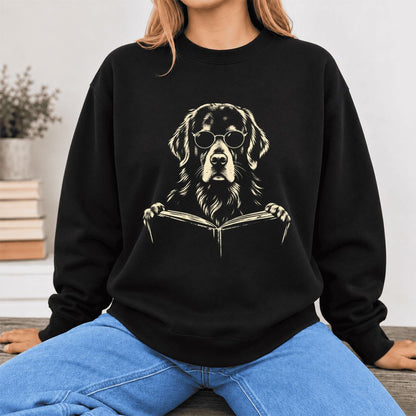 Golden Retriever Reading Book Softstyle Sweatshirt | Golden Retriever Gift Black
