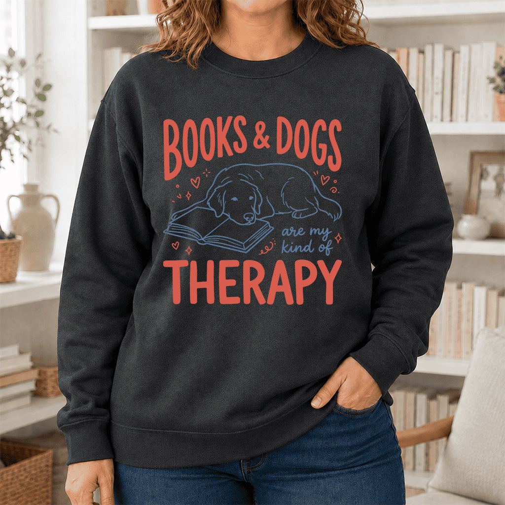 Give Me Books & Dogs Crewneck Sweatshirt | Dog Lover & Reader Gift Dark Heather