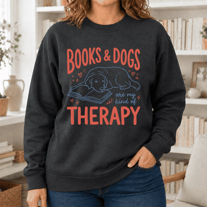 Give Me Books & Dogs Crewneck Sweatshirt | Dog Lover & Reader Gift Dark Heather
