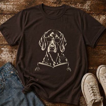 German Shorthaired Pointer Reading Book Softstyle T-Shirt | Book Lover Gift Dark Chocolate