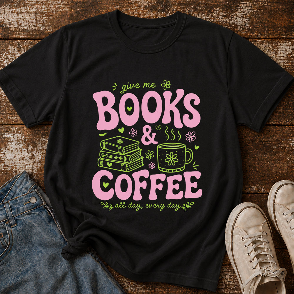 Books and Coffee Softstyle T-Shirt | Book Lover Gift Black