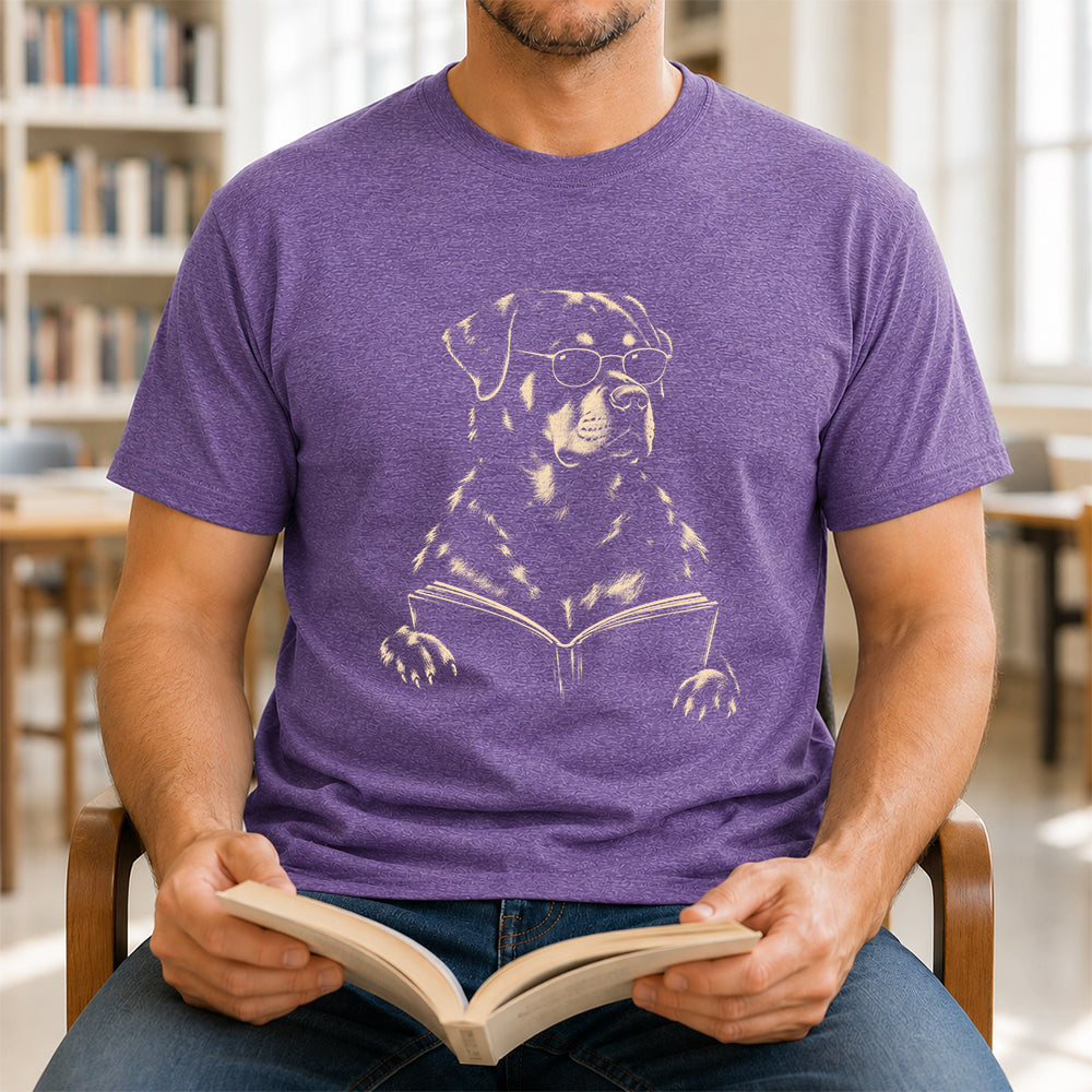 Rottweiler Reading Book Softstyle T-Shirt | Book Lover Gift Dark Heather